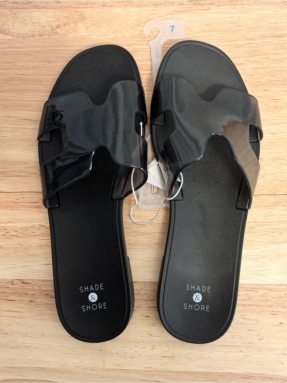 Shade & Shore Women’s Black Patent Crossover Slide Sandals, Sizes: 7 NWT